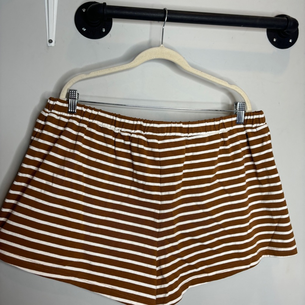 Pomander Place Stripe Knit Odie Tee & Olympia Shorts SET XXXL Brown Stripe - Picture 10 of 12